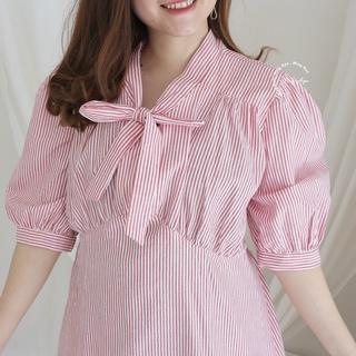 Gambar MAMAHAMIL Dress Salur Menyusui Katun KIKAN DRESS - DRO 217 - Merah Muda dari MamaHamil Butik undefined Tokopedia