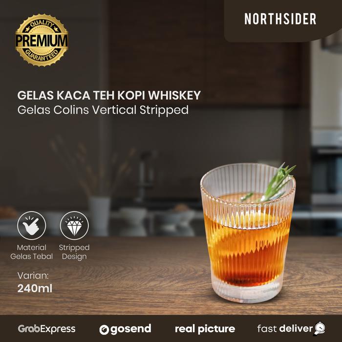 Gambar Gelas kaca teh kopi minuman whiskey colins aesthetic vertical stripped - 240ml dari Northsider Coffee undefined Tokopedia