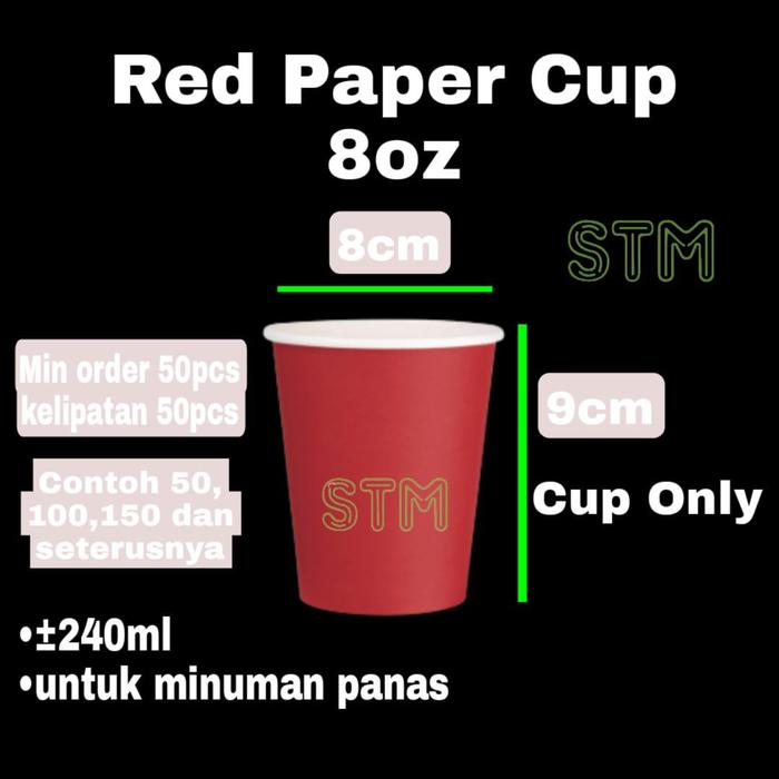 Gambar Full Red Paper Cup 8oz / gelas kertas panas Red 8oz / Cup hot Red 8oz - Tanpa Lid Hot dari STMofficialshop undefined Tokopedia