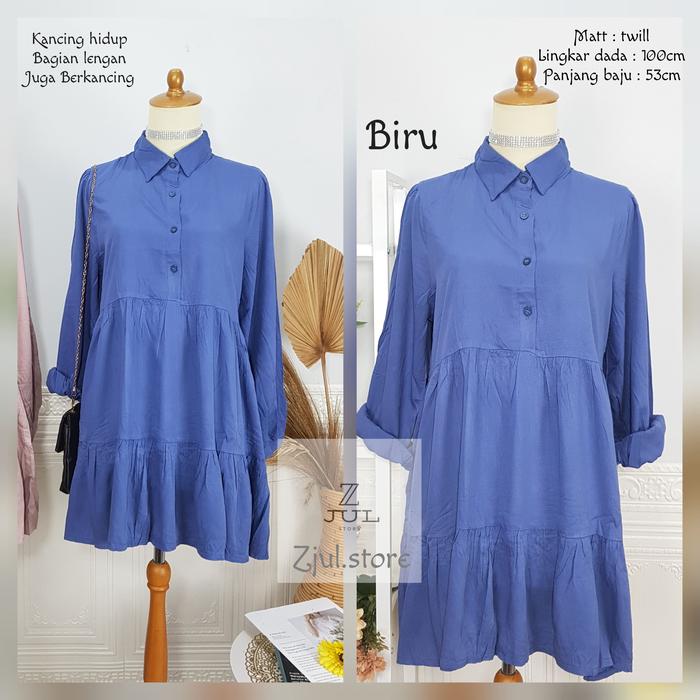 Gambar Model baju tunik kemeja dress Blouse kombinasi kancing hidup - Biru dari @powder_su.galaxyfit undefined Tokopedia