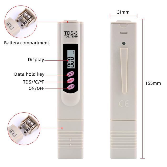 Gambar Alat Uji Kualitas Air Minum / TDS Meter Digital / Alat Tes Hidroponik - TDS-3 Meter dari Tarapti Group undefined Tokopedia