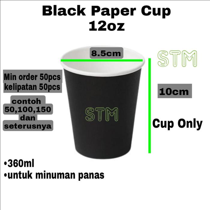 Gambar Black Paper Cup 12oz/Gelas kertas hitam 12oz isi 360ml/Cup Kopi/coffee - Cup Saja dari STMofficialshop undefined Tokopedia