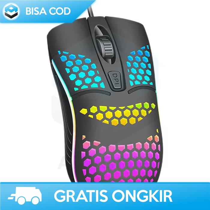 Gambar MOUSE WIRED DESAIN HONEYCOMB ERGONOMIS MOUSE GAMING OPTICAL LED RGB - Hitam dari Zerogic undefined Tokopedia