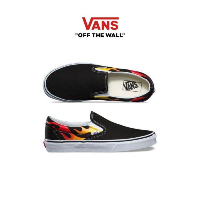 Jual Vans Slip On Flame Pack Black White 38 Kota Tangerang