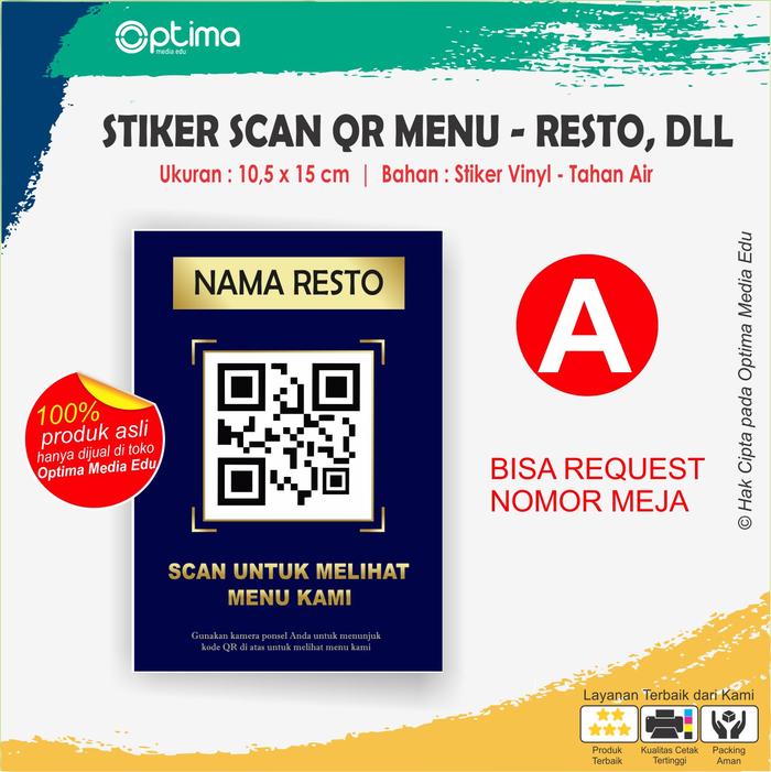 Gambar Cetak Stiker Scan QR Code / Barcode Menu Resto/Kafe/warung makan/dll - A dari Optima Media Edu undefined Tokopedia