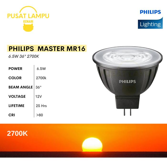 Gambar PHILIPS MASTER LED MR16 6,5W 12volt 36 Degree Dimmable - 2700k dari Pusat lampu kenari mas undefined Tokopedia