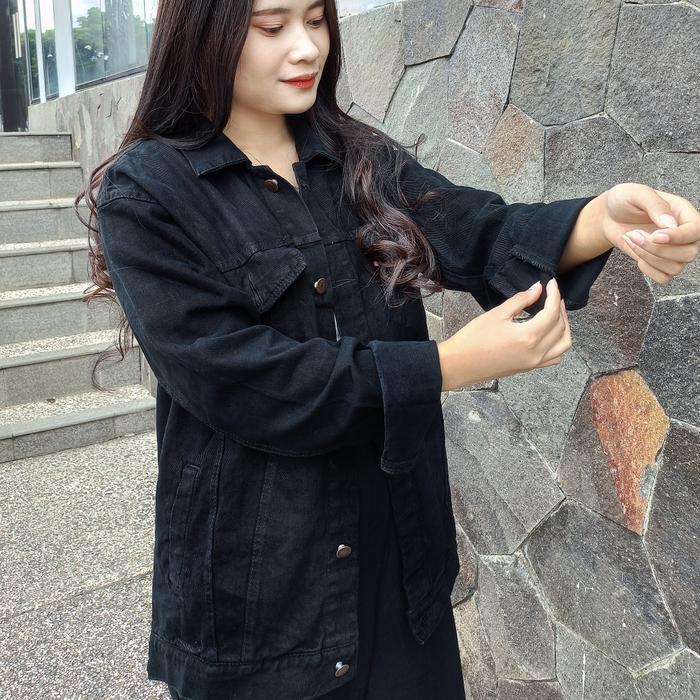 Gambar Jaket Jeans Wanita M - XXXL Jumbo Denim Tebal - Hitam, XXXL dari Jaket Jeans undefined Tokopedia