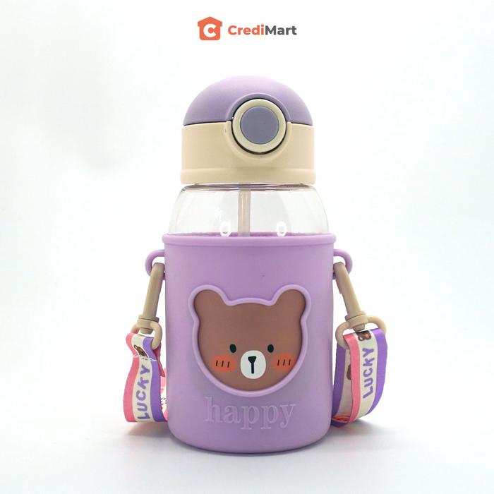 Gambar BOTOL MINUM ANAK SEDOTAN TALI PANJANG KARAKTER BERUANG POUCH BPA FREE - Ungu dari CrediMart undefined Tokopedia