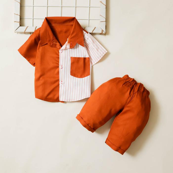 Gambar Migli.id Baju Anak Laki-laki & Perempuan One Set Setelan Kemeja Kerah Kombinasi Salur Untuk Bayi dan Anak Cowok Cewek Umur Usia Newborn 0-6, 6 sampai 12 bulan dan 1-3 Tahun Parsel Bahan Katun - Teraccota, Size 4 dari Migli.id undefined Tokopedia