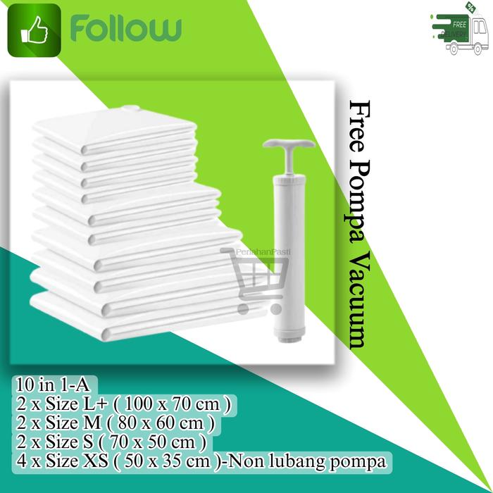 Gambar Kantong Plastik Vacuum Baju Pakaian 8-12pcs free Pompa Vakum Travel - 10pcs-A dari PerlahanPasti undefined Tokopedia