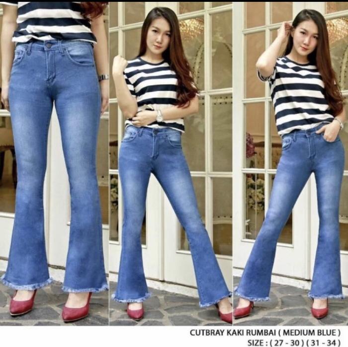 Gambar CELANA JEANS WANITA CUTBRAY KAKI RUMBAY - Biru, S dari Mf1 Fashion undefined Tokopedia