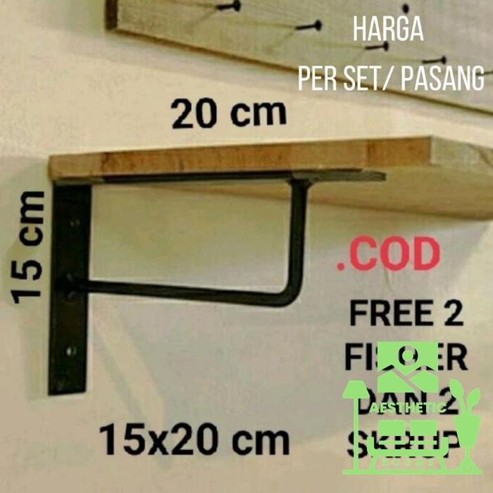Gambar Besi siku rak dinding rak sudut siku Hambalan papan sepasang - Hitam, 20x15cm dari Aesthetic Rooms undefined Tokopedia