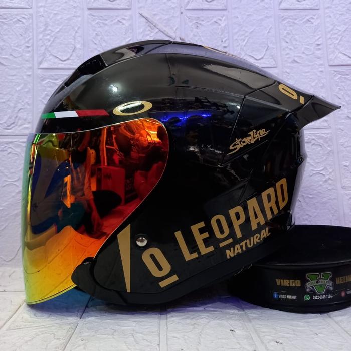 Gambar HELM GIFT SARGON BLACK GLOSSY PAKET GANTENG LEOPARD TERMURAH - P.G LEO V-RED, XL dari Cikalhelmet undefined Tokopedia