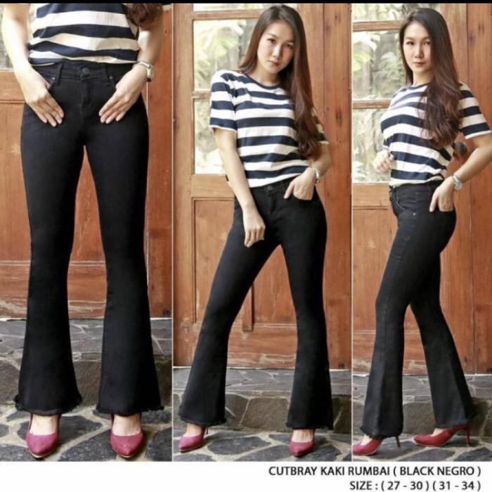 Gambar CELANA JEANS WANITA CUTBRAY KAKI RUMBAY - Hitam, XXL dari Mf1 Fashion undefined Tokopedia