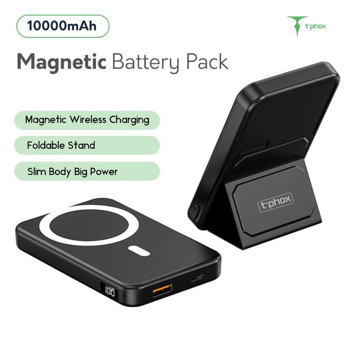 Gambar Wireless PowerBank Magnetic MagSafe T-PHOX 22.5W Fast Charging TC PD - Black, 10000 mah dari Grandepath undefined Tokopedia