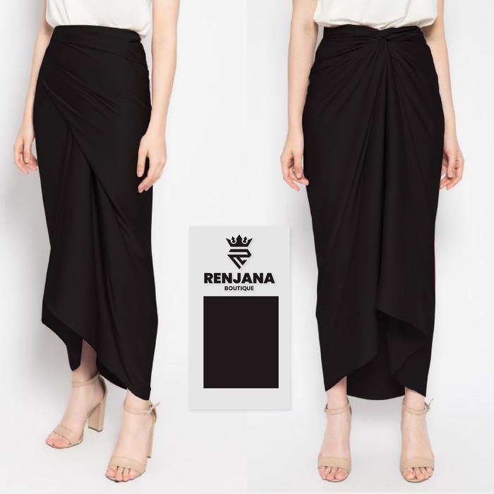 Gambar rok lilit satin wrap skirt polos premium - black, All Size dari Aillen Fashion undefined Tokopedia