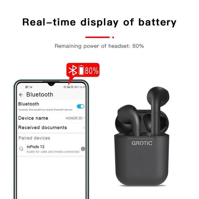 Headset Bluetooth GROTIC 12 TWS Earphone True Wireless Sentuh 12 Putih di  Lapak Barrokah_new Tokopedia