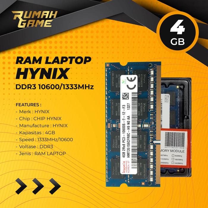 Jual Hynix RAM Laptop 4GB DDR3 10600 1333Mhz Sodimm Notebook
