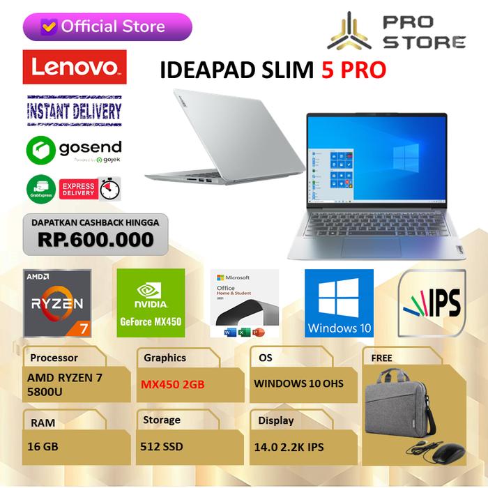 LENOVO IDEAPAD SLIM PRO 14 MX450 RYZEN 5800 16GB 512SSD W10 OHS  LAPTOP