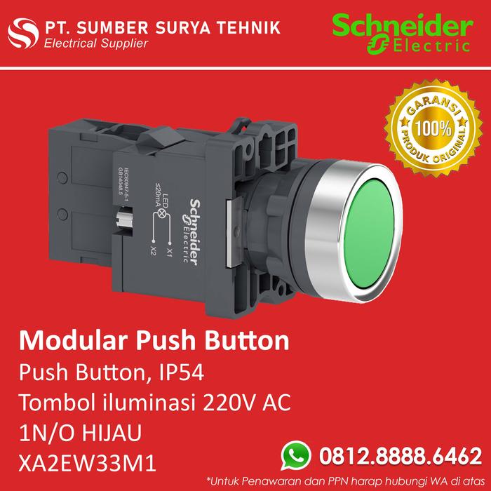 Jual Modular Push Button XA2EW33M1 1N/O 220V Hijau Schneider - Jakarta ...