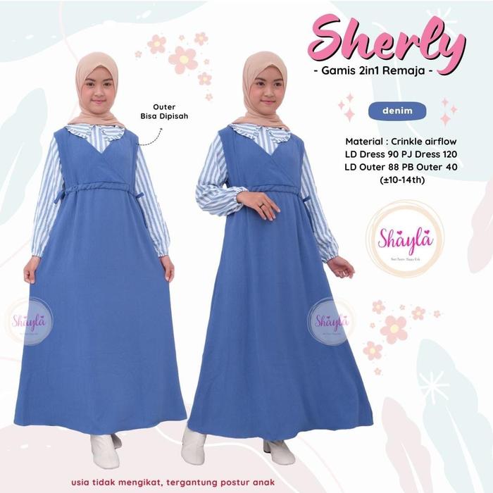 Gambar Sherly by Shayla - Dress Gamis Inner Overall Anak Remaja Perempuan - Denim dari Dearins undefined Tokopedia