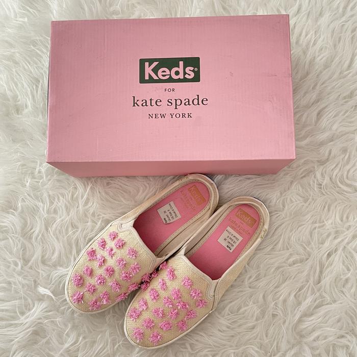 Keds X Kate Spade Dd Mules Pom Raffia Pink Tweed Sneakers Preloved