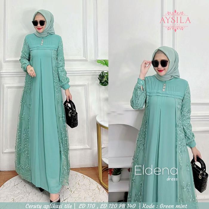 Gambar Gamis Wanita Eldena Dress Aplikasi Tile Sierra Blue - Green Mint, LD 120 cm dari re_stores undefined Tokopedia