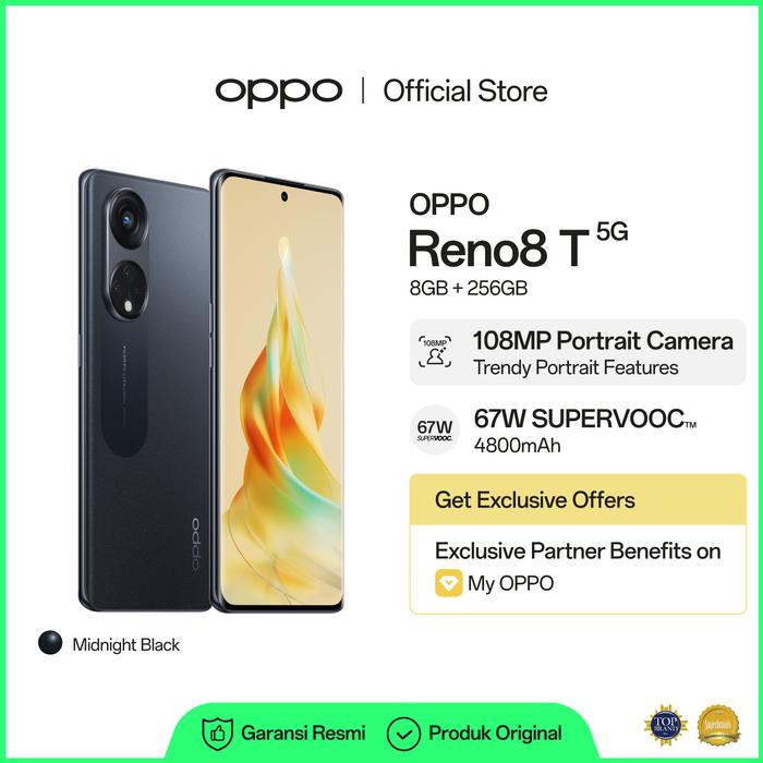 Gambar OPPO Reno8 T 5G Smartphone 8GB/256GB (Garansi Resmi) - Hitam dari OPPO Store Indonesia undefined Tokopedia