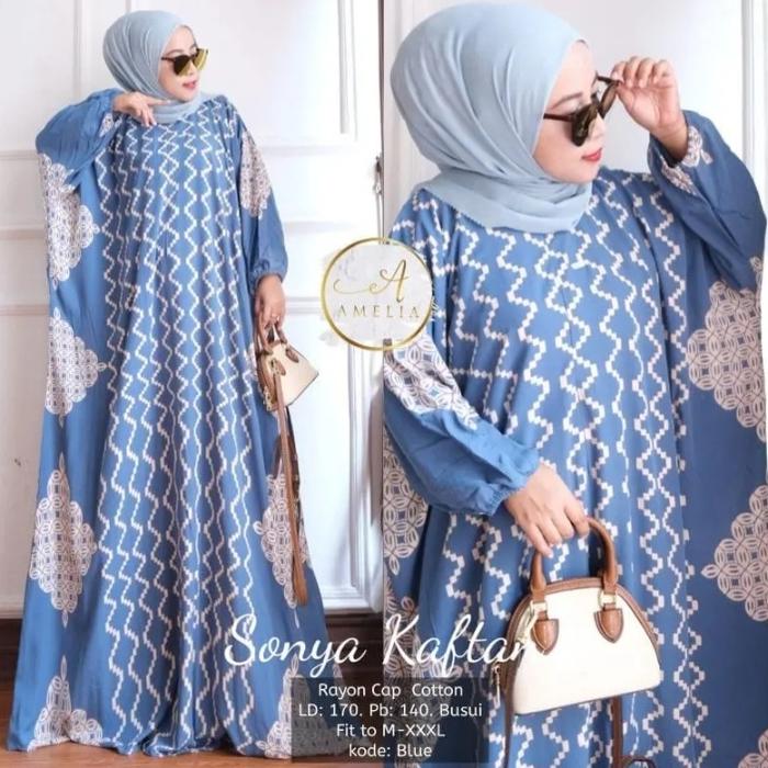 Gambar daster kaftan rayon premium - Biru dari muyatoko undefined Tokopedia