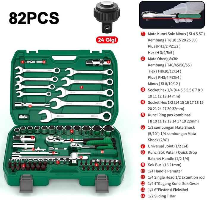Gambar kunci sok kunci pas set kunci ring pas set toolbox Kunci Shock Socket - 82pcs dari ISKU Official Shop undefined Tokopedia