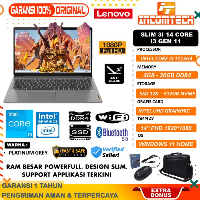 Gambar Laptop Lenovo Ideapad Slim 3I 14 Intel core I3 1115G4 20gb 512GB win11 - UNIT SecondDisp, 4GB|128GB dari INCOMTECH.ID undefined Tokopedia