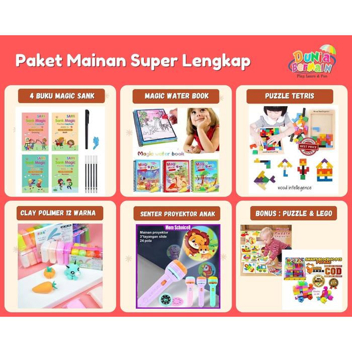 Gambar Paket Mainan Super Lengkap!! Dapat 7 Jenis Mainan Edukasi Anak - SUPER LENGKAP dari Duniabermain_NEW undefined Tokopedia
