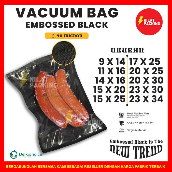 Gambar PLASTIK VACUM VACUUM VAKUM SEALER MAKANAN EMBOS EMBOSS HITAM SATUAN - 9CM X 14CM dari kilat packing undefined Tokopedia
