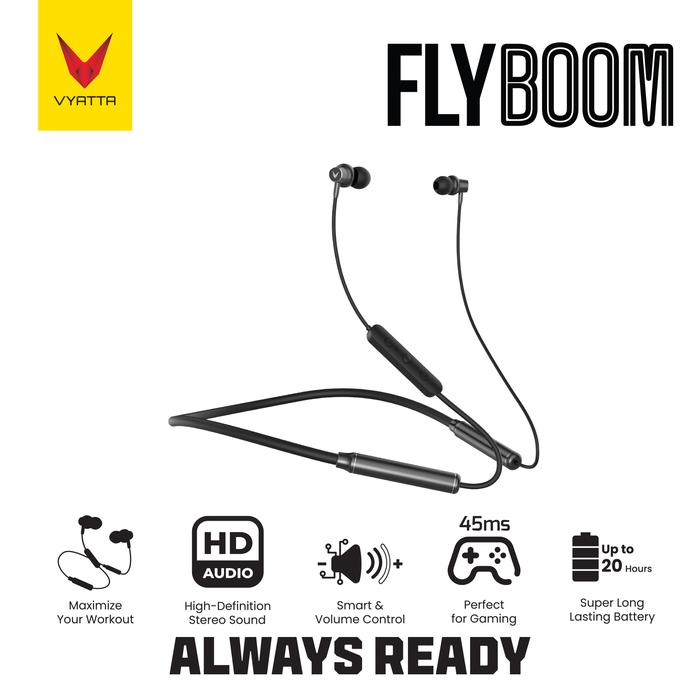 Gambar VYATTA FLYBOOM SPORT BLUETOOTH HEADSET EARPHONE NECKBAND IPX5 AAC FS - BLACK dari VYATTA Indonesia undefined Tokopedia