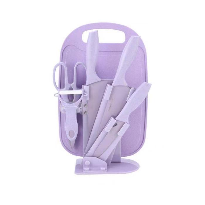 Gambar Pisau Set Dapur 7 in 1 Perlengkapan Dapur & Peralatan Dapur Talenan - Ungu dari baskastore77 undefined Tokopedia