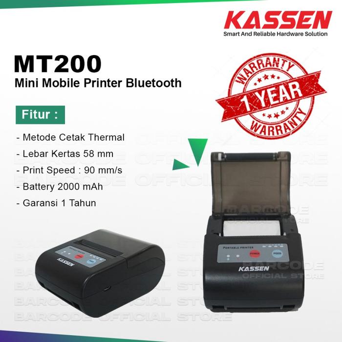 Gambar Mobile Printer Bluetooth Kassen MT200 Mokapos Pawoon Loyverse - RPP02N - MT200 dari Barcode Store Solutions undefined Tokopedia