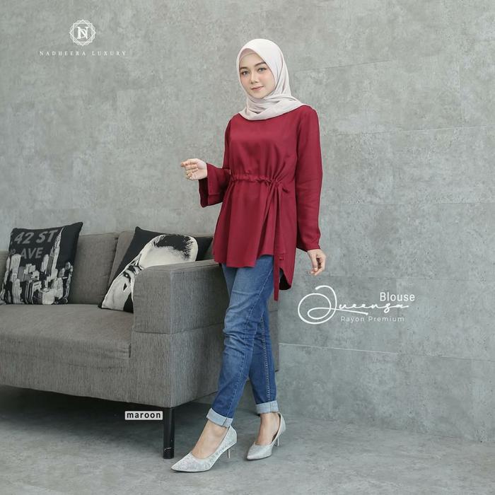 Gambar QUEENSA BLOUSE NADHEERA LUXURY - ATASAN WANITA TERBARU - maroon, L dari Nurha hijab kudus undefined Tokopedia