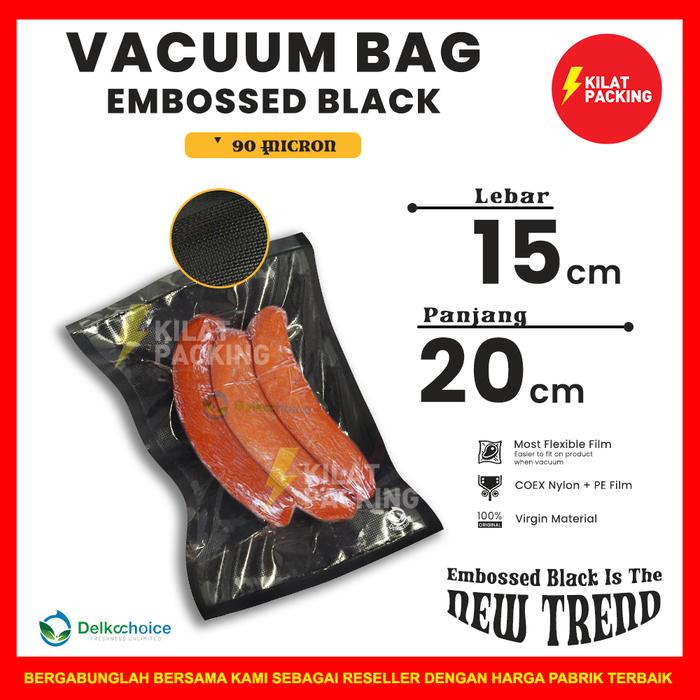 Gambar PLASTIK VACUM VACUUM VAKUM SEALER MAKANAN EMBOSS HITAM 15x20 SATUAN dari kilat packing undefined Tokopedia
