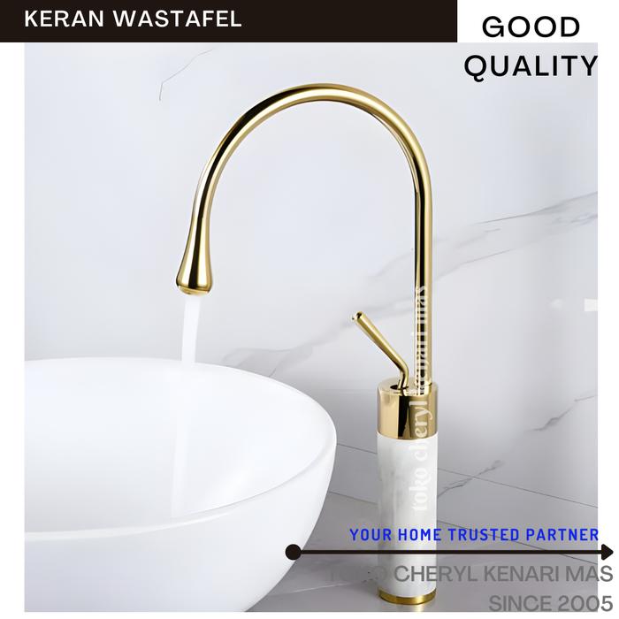 Gambar KRAN WASTAFEL MANGKOK TINGGI KERAN MIXER WHITE PUTIH GOLD EMAS 158 - 158 GOLD dari TOKO CHERYL KENARI MAS undefined 4 Tokopedia