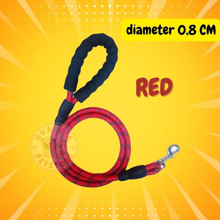 Gambar Tali Tuntun Anjing Besar Kuat Nylon Reflektif Glow tebal 0,8 cm - Red, 1,5 meter dari Hua Xia Pet Store undefined Tokopedia
