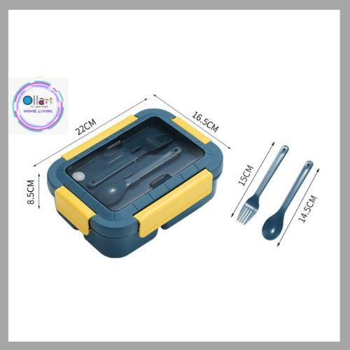 Gambar Orinoco Lunchbox Set 3 Sekat Microwavable 1500 ml Anti Tumpah + Sendok Garpu - Kuning dari Ollahomeliving undefined Tokopedia