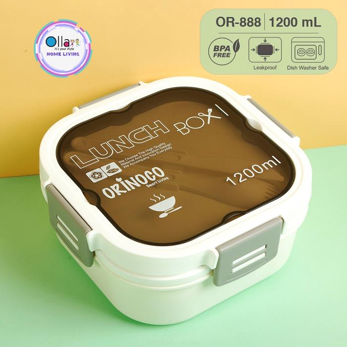 Gambar Kotak Makan 2 Layer OR-888 dengan Tempat Sup Anti Tumpah 1200ml Garpu Plastik - Putih dari Ollahomeliving undefined Tokopedia