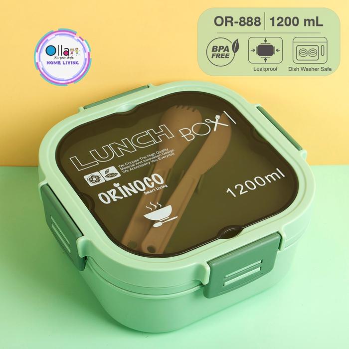 Gambar Kotak Makan 2 Layer OR-888 dengan Tempat Sup Anti Tumpah 1200ml Garpu Plastik - Hijau dari Ollahomeliving undefined Tokopedia