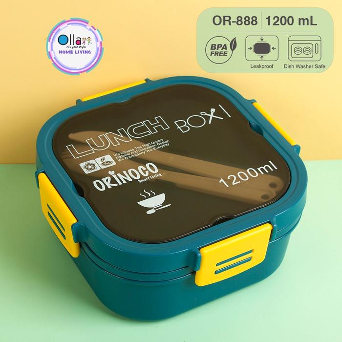 Gambar Kotak Makan 2 Layer OR-888 dengan Tempat Sup Anti Tumpah 1200ml Garpu Plastik - Biru dari Ollahomeliving undefined Tokopedia