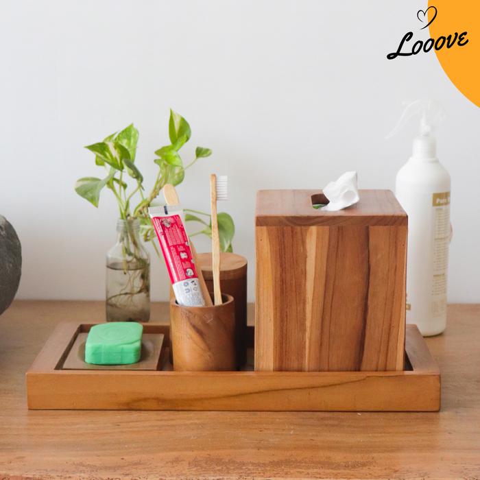 Gambar Set aksesoris /perlengkapan alat kamar mandi isi 5 Kayu Jati dari looove store undefined Tokopedia