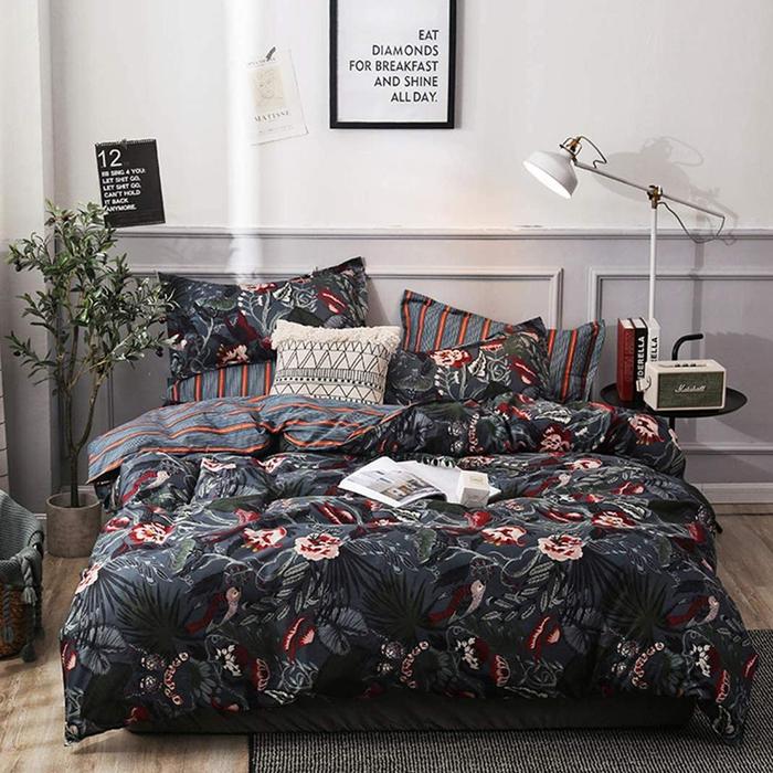 Gambar Hotsale 3 Pieces Botanical Bedding Set Housse De Couette Red Flowers dari Angka Sembilan undefined Tokopedia