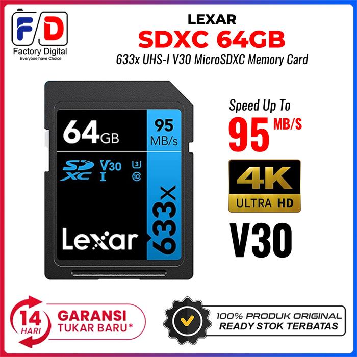 Gambar Memory Lexar 64GB Professional UHS-I SDXC Memory Card 64GB Original - 64GB 95MB/S dari FactoryDigital.Id undefined Tokopedia
