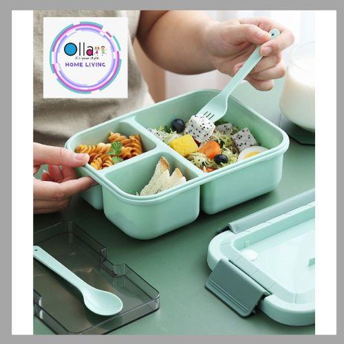 Gambar Orinoco Lunchbox Set 3 Sekat Microwavable 1500 ml Anti Tumpah + Sendok Garpu - Hijau dari Ollahomeliving undefined Tokopedia
