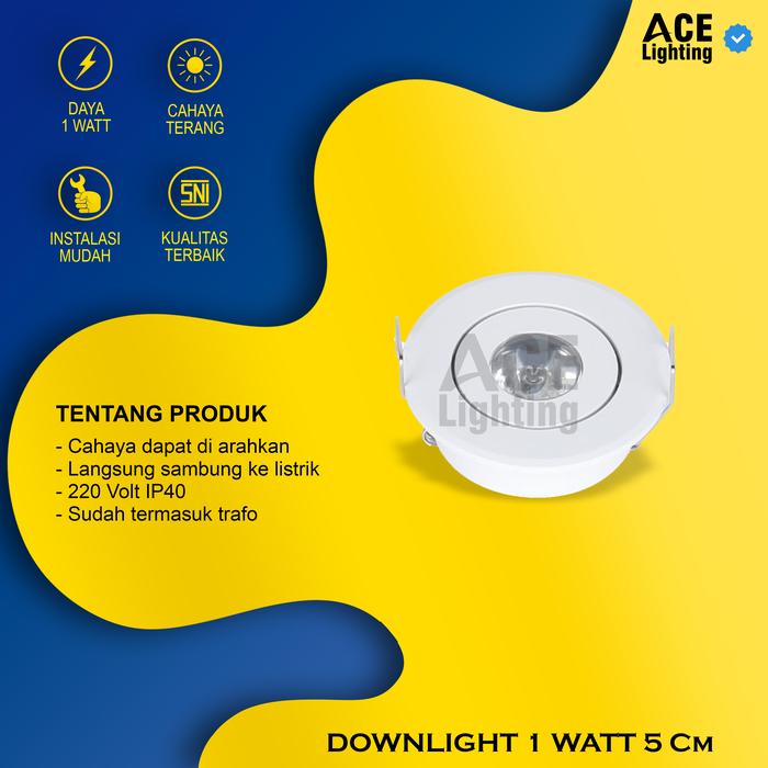 Gambar lampu downlight led mini kecil 1w spotlight sorot puter arah - Putih, Warmwhite dari ACE LIGHTING undefined Tokopedia