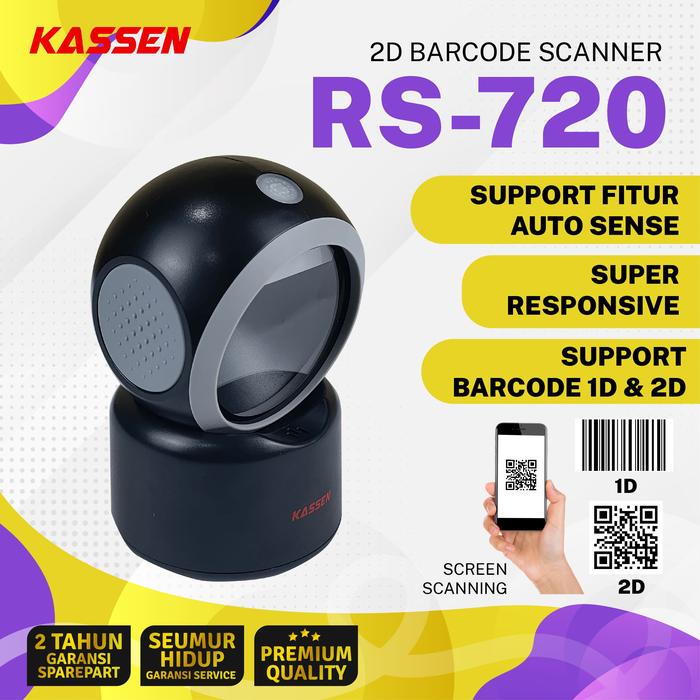 Gambar SCANNER BARCODE KASSEN RS-720W OMNI DIRECT 1D 2D DIGITAL WHITE BLACK - RS-720 BLACK dari nura tech undefined Tokopedia